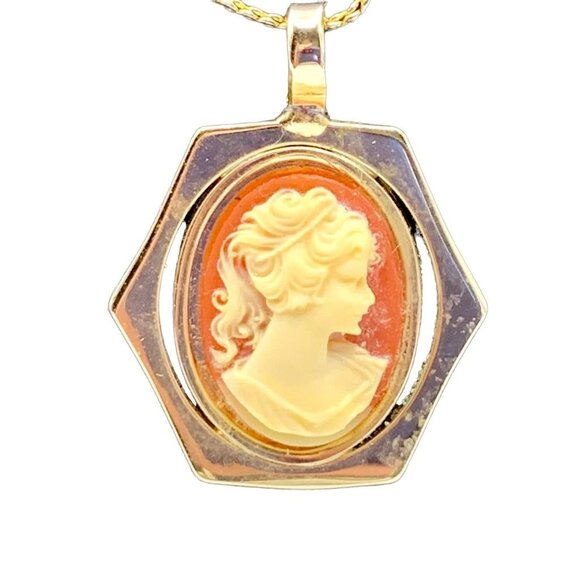 Vintage Necklace Pendant Faux Cameo Silver Tone S Chain Lady Profile Victorian - Picture 5 of 10